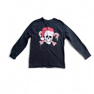 Gap Kids Skull & Candy Cane Santa Hat Long Sleeve Graphic Tee - Size 8 (M)
